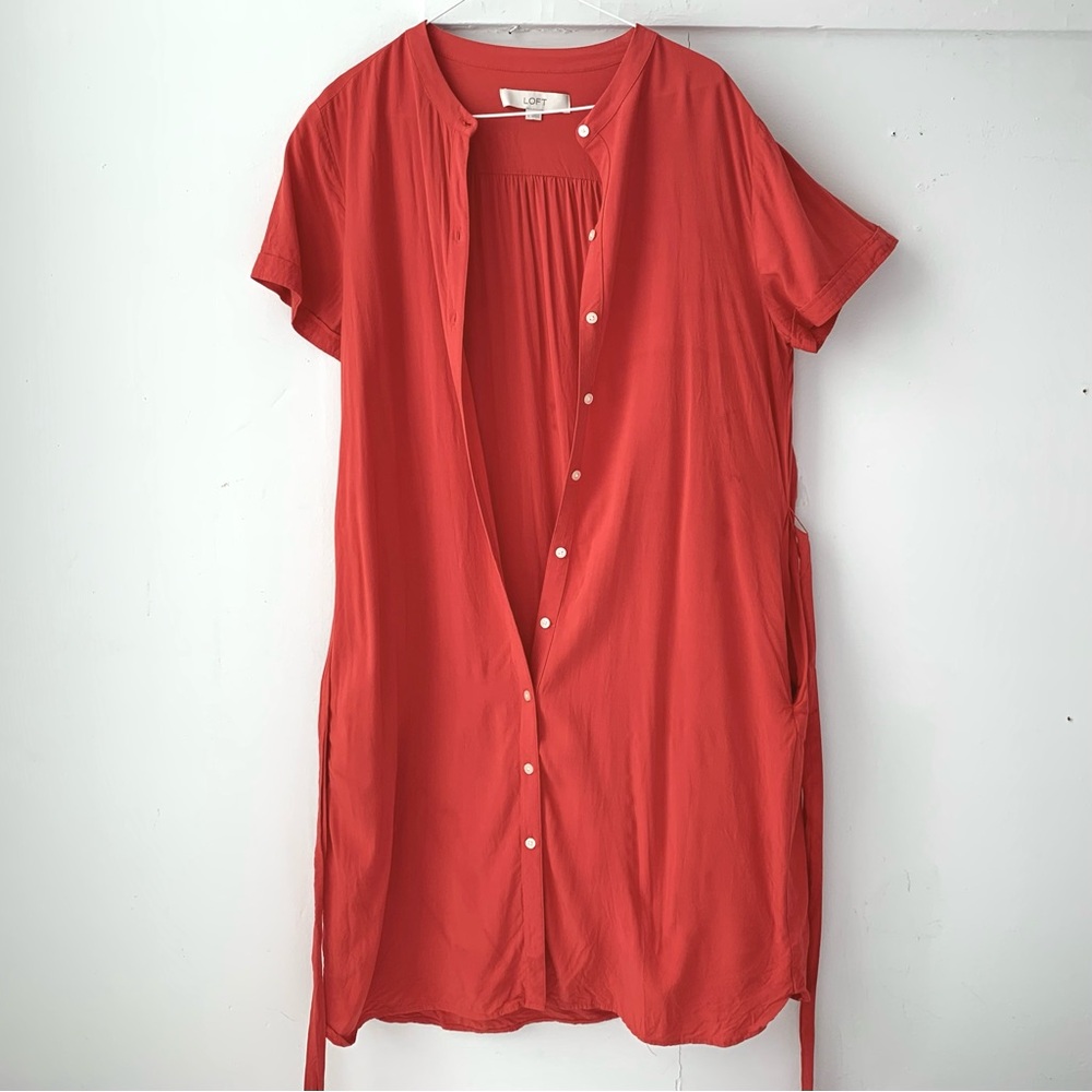 DONATING SOON please bundle if you can 😁Loft Orange-Red Button-Up Dress